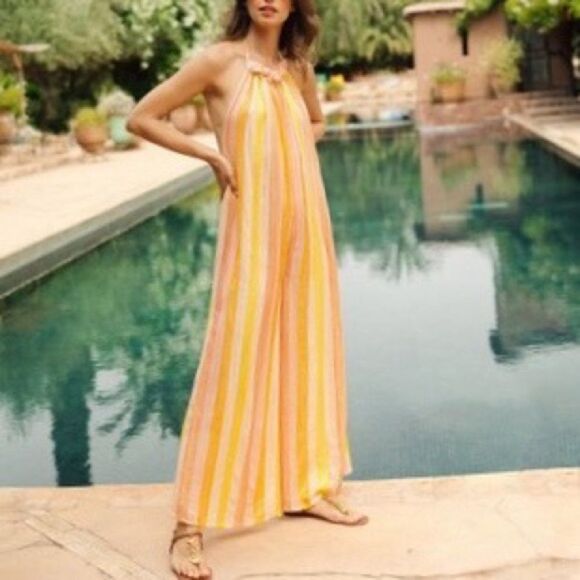 NWT Anthropologie  “Sundress” Sophie Jumpsuit Marbella Mix Peach Sz L/XL - Picture 3 of 12
